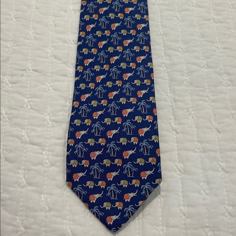 Ferragamo Blue Tie with Elephant Print